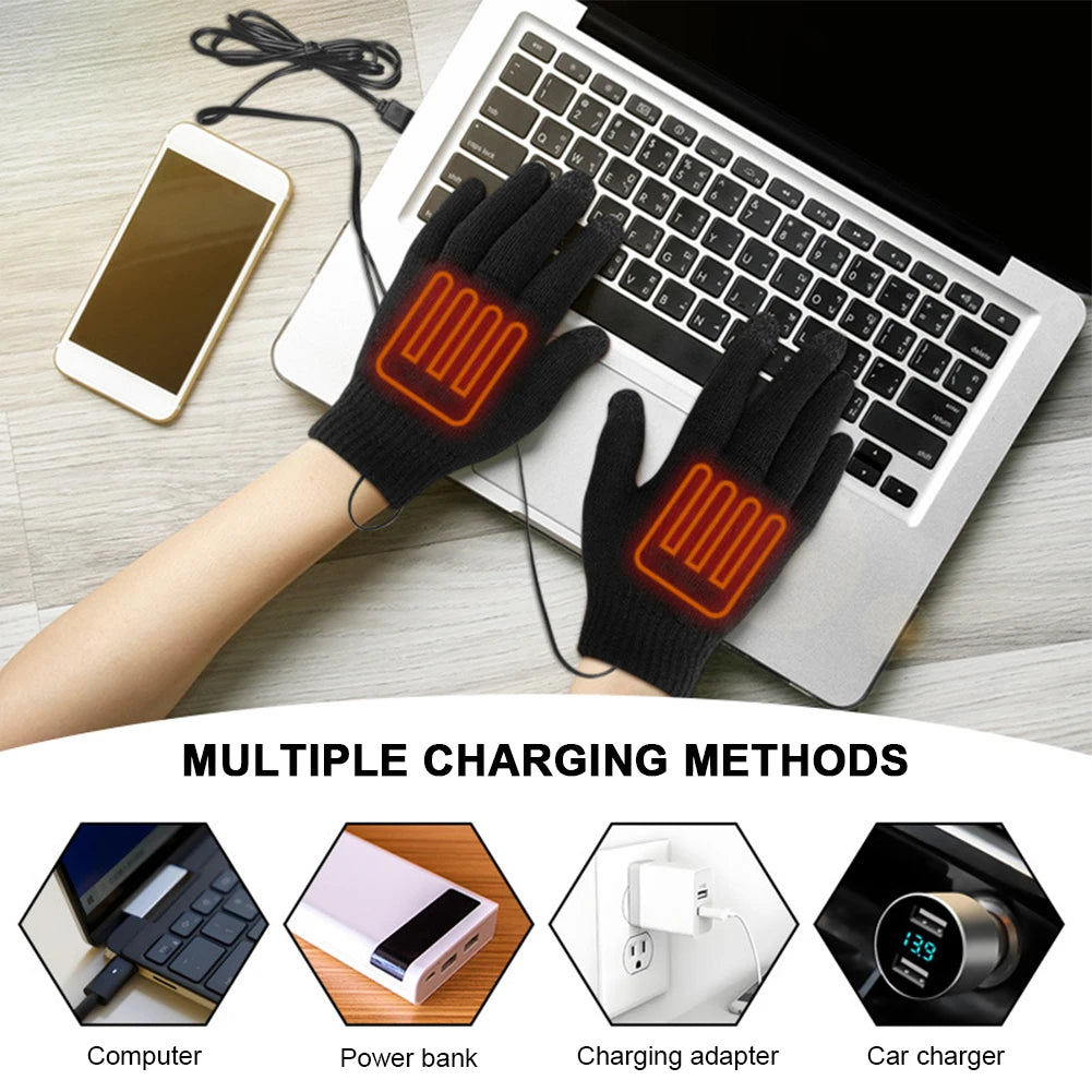 Showlu Smart General USB heated winter gloves with touchscreen capability, designed for thermal cycling in cold weather.