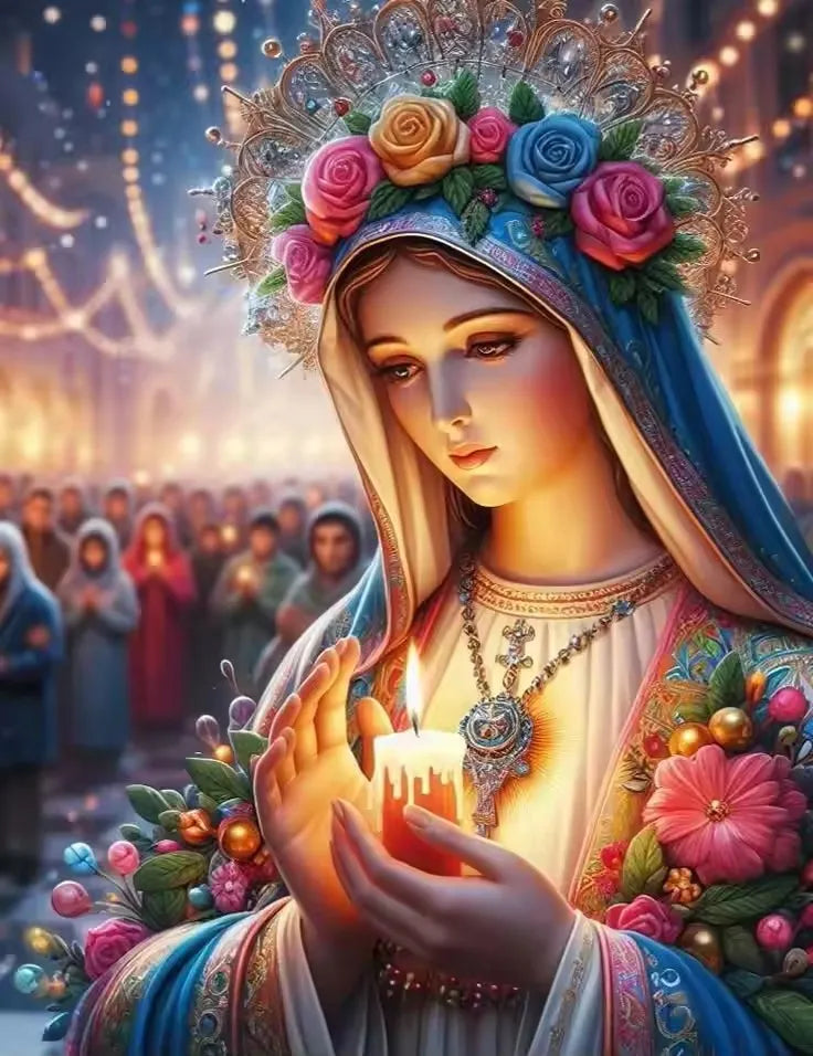 Beadslove Virgin Mary and Jesus 5D diamond painting kit with full drill, colorful religious artwork and sparkling diamond details.