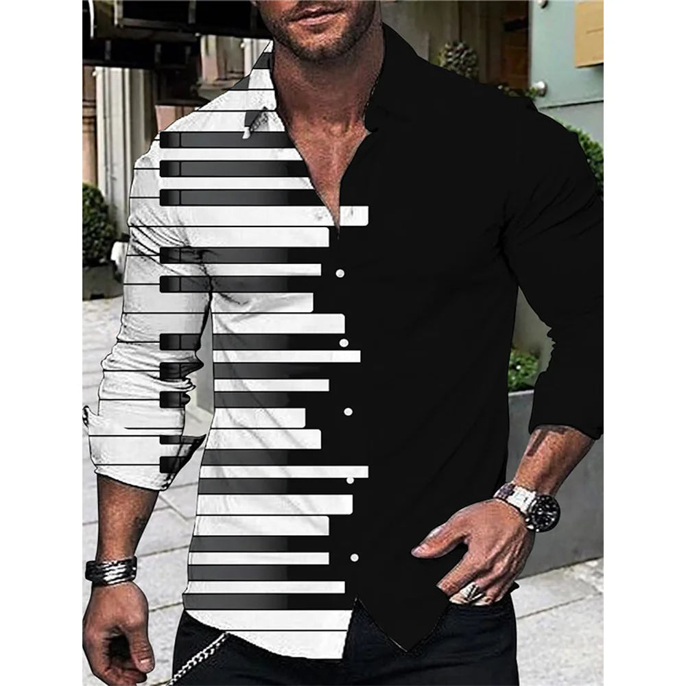 Men's Hawaiian designer shirt by Showlu Fashion with floral 3D print, long sleeves, casual single-breasted top for stylish summer wear.