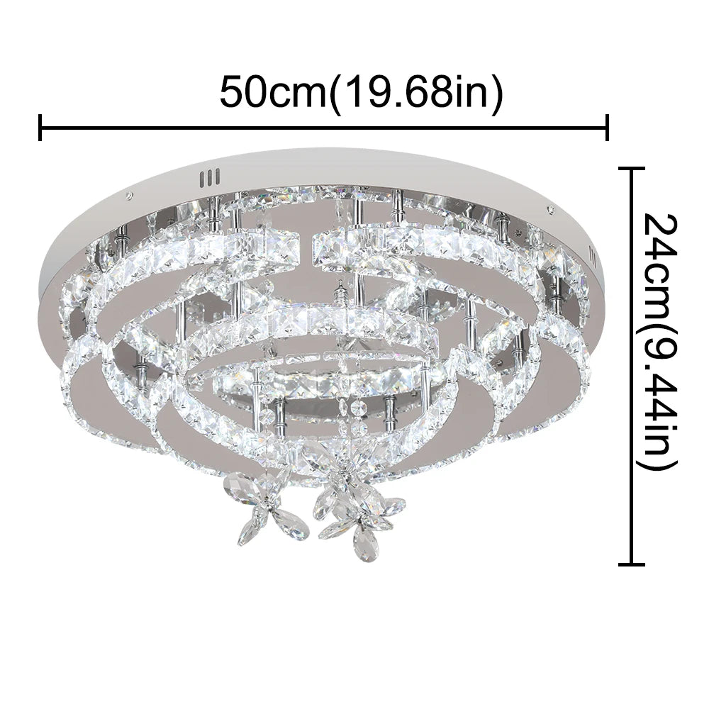 VETRULUS Modern K9 Crystal Chandelier with dimmable LED flush mount light, showcasing sparkling crystal details and sleek design