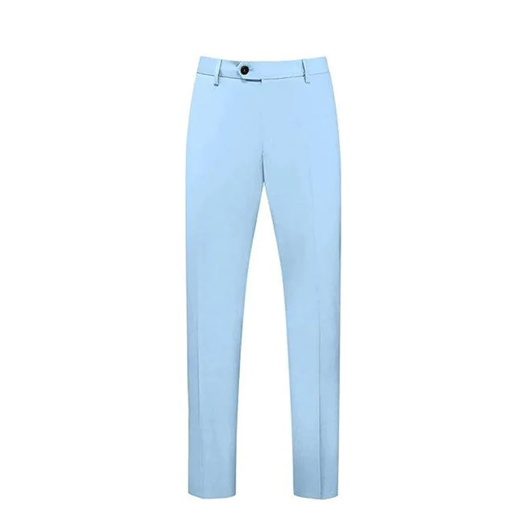 Sky blue double-breasted men's suit by SHOWLU FASHION STORE, slim-fit 2-piece formal set with notch lapel and tailored design.