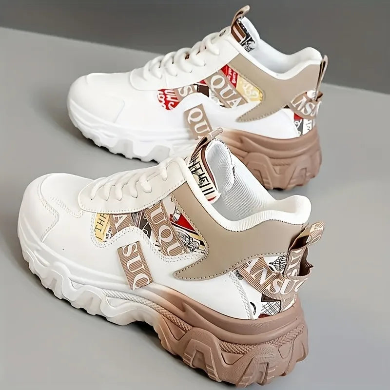 Korean edition women's spring and summer dad shoes with color block design, breathable material, and thick soles for height increase.