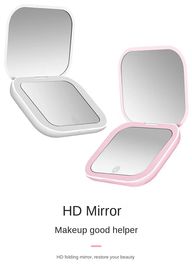 Showlu Smart General LED compact mirror with illuminated dual mirrors and sleek black finish.