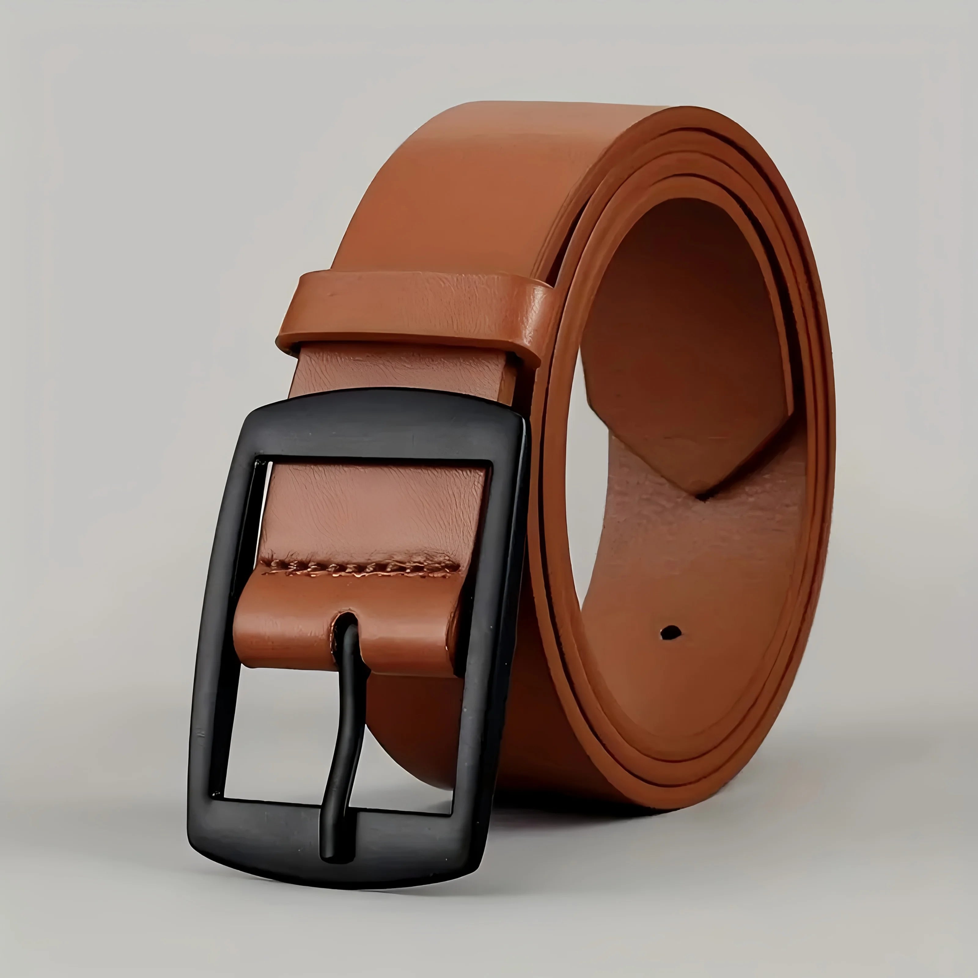 Luxury men's PU leather belt with metal pin buckle, designer waist strap for jeans, high quality and plus size option.