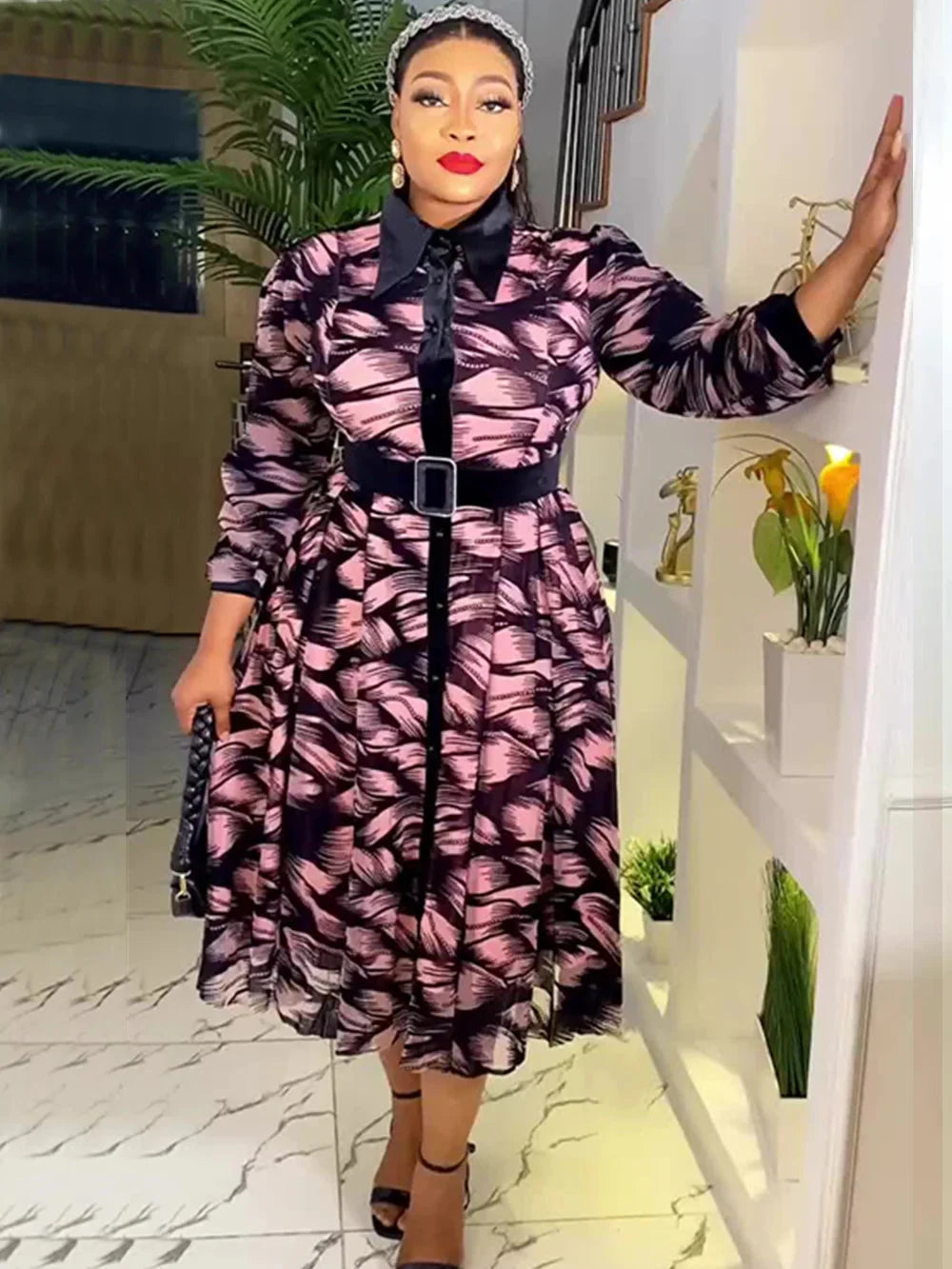 African Dashiki Ankara long sleeve plus size party dress by SHOWLU FASHION STORE, featuring vibrant patterns and elegant design.