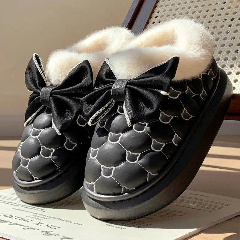 Women's platform snow boots with bowknot fur lining, featuring a stylish winter design by SHOWLU FASHION STORE