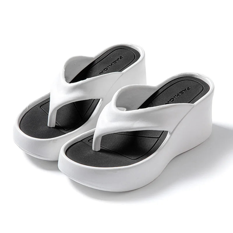 SHOWLU Women's platform wedge flip flops with thick EVA sole, summer sandals featuring stylish design and comfortable support.