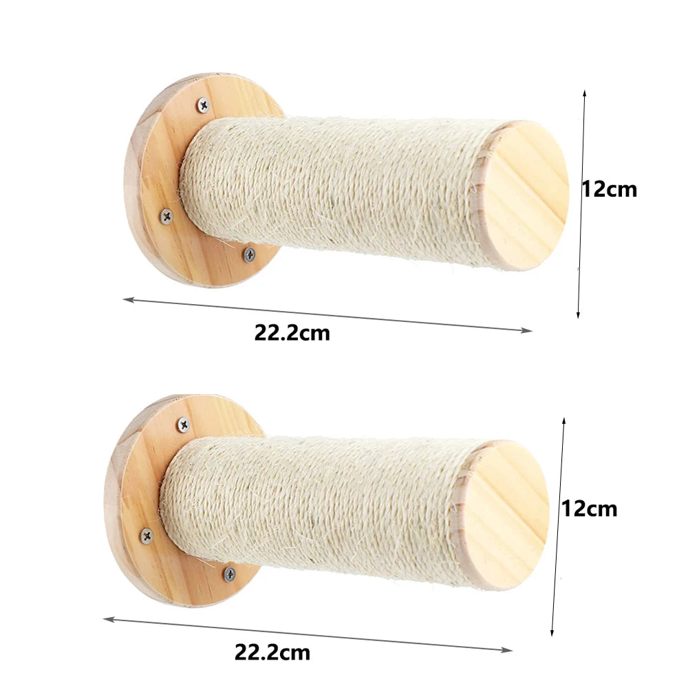 Wall-mounted cat climbing rope and wooden sisal scratching post by Showlu Fashion Store, designed for cats to climb and scratch.