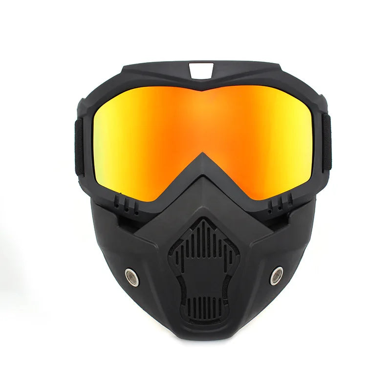 Full face bicycle helmet with anti-fog mask, safety goggles, and mouth filter for airsoft, paintball, and hunting activities.