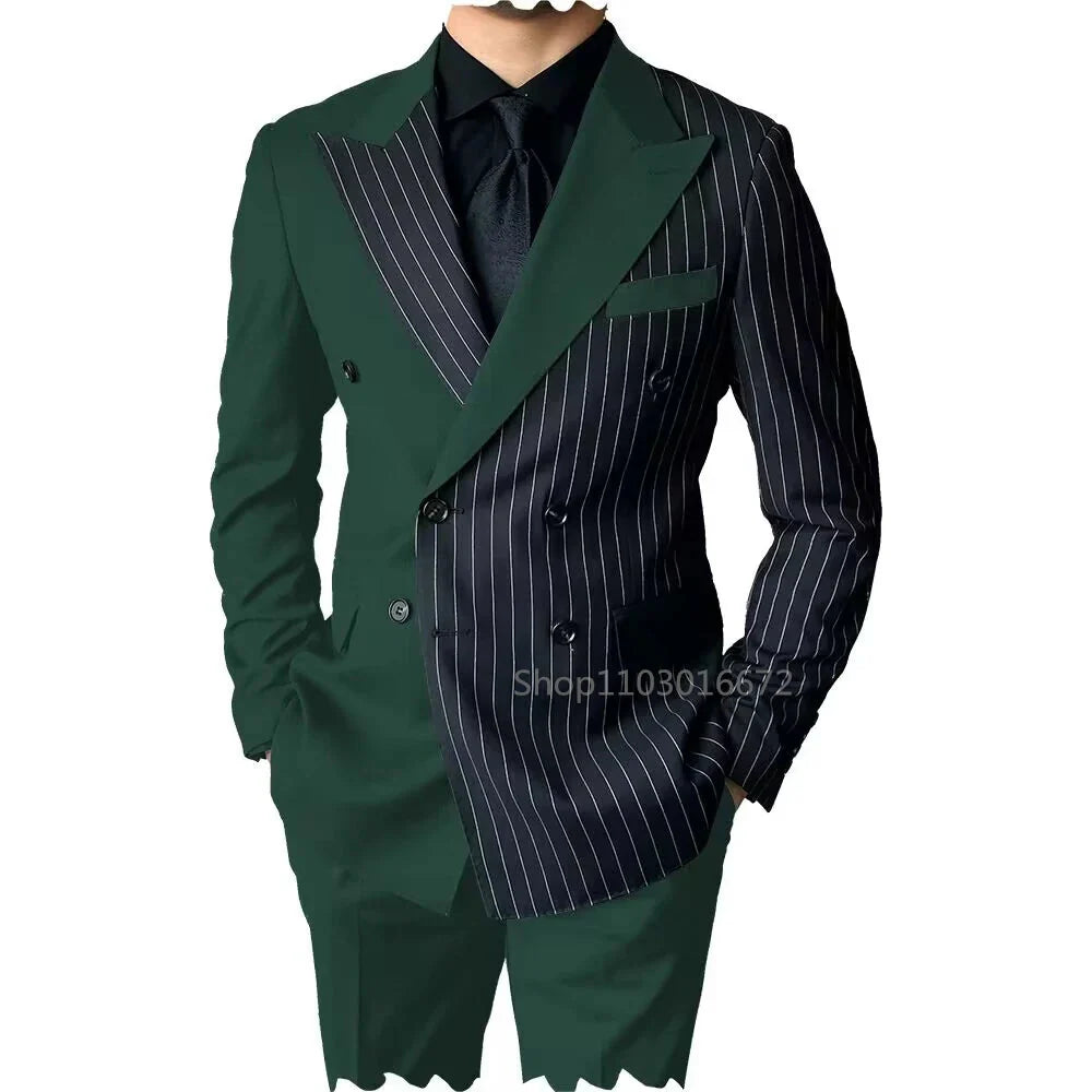 SHOWLU men's slim fit 2-piece wool blend tuxedo with double-breasted jacket, formal suit for elegant occasions.
