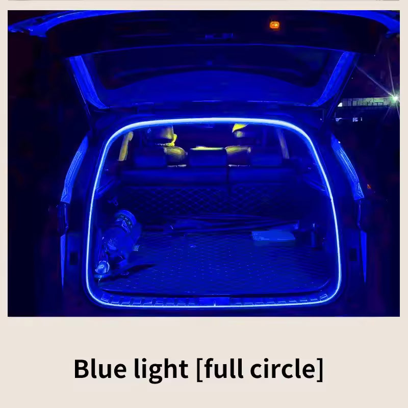 LUMERIS Motion Sensor LED Car Trunk Light Strip with ambient lighting, sleek design, and universal fit for vehicle interior illumination.