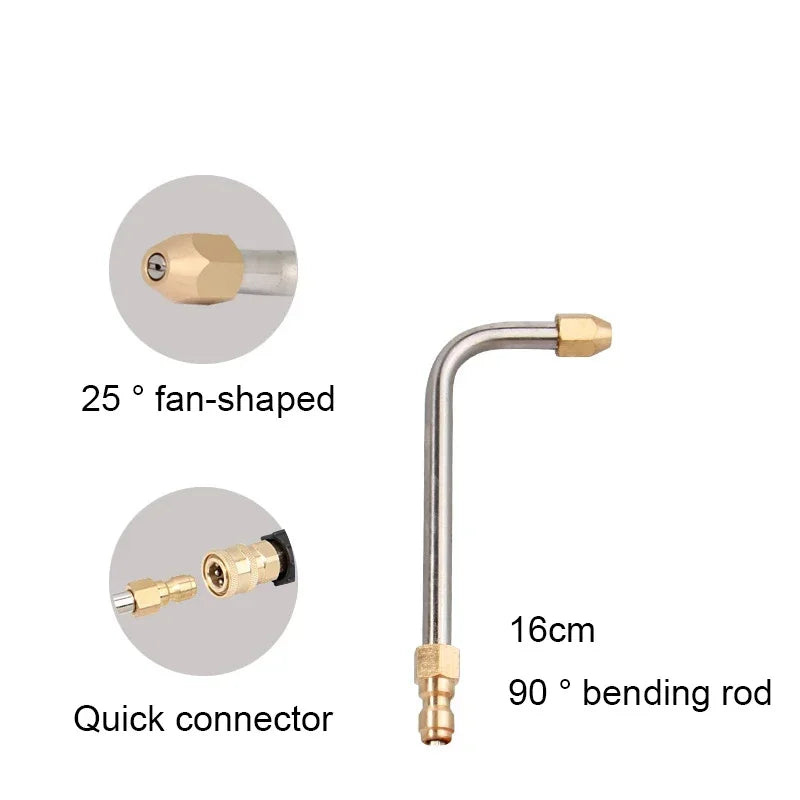 Showlu Smart General 90 Degree Pressure Washer Nozzle attached to a hose, designed for focused cleaning at a 90-degree spray angle.