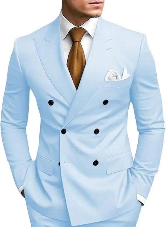 SHOWLU men's double-breasted slim fit wool blend formal suit jacket with notch lapels and tailored fit, in classic dark color.