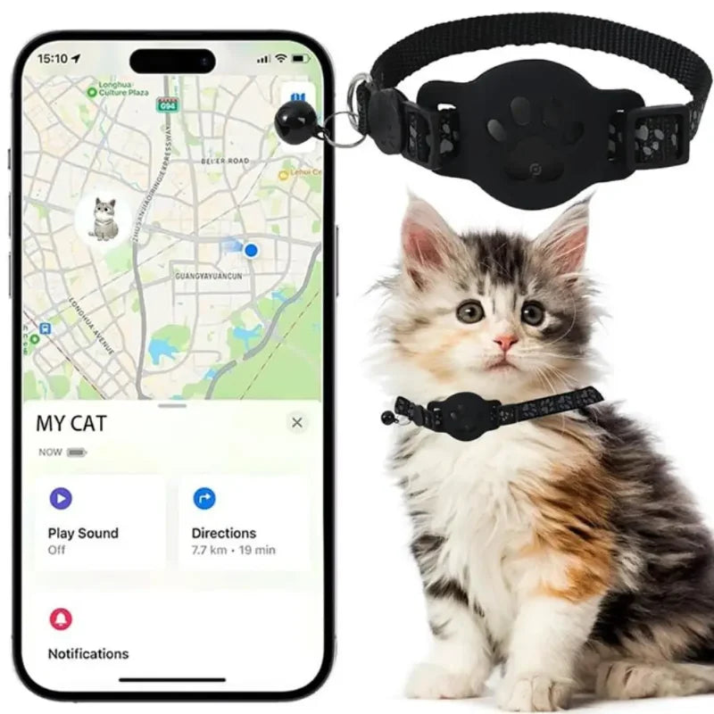 Waterproof Showlu Smart GPS Pet Tracker collar for cats and kittens, featuring a sleek design and secure fit.