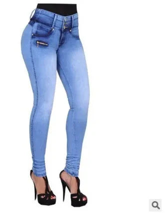 Naupang women's high-waisted skinny pencil jeans with Y2K pleated denim design, shown in a stylish fit on a model.