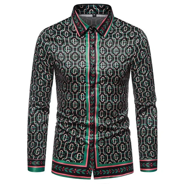 Men's retro plaid long sleeve shirt from Showlu Fashion Store, featuring casual floral pattern and classic collar style.