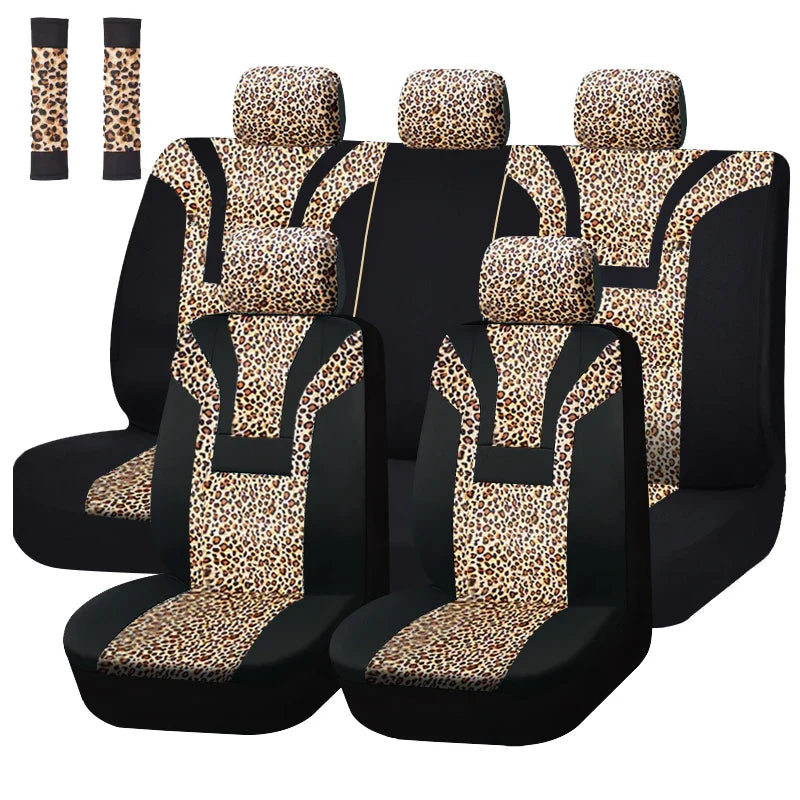 Leopard print plush car seat covers from AUTO PLUS by SHOWLU FASHION STORE, winter interior set, soft and stylish for vehicle seats.