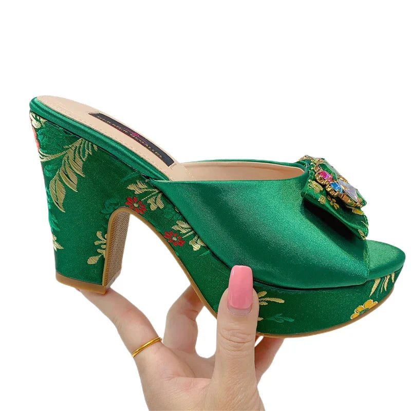 Geriger Gegallel women's high heel sandals with embroidered rhinestones and 10cm heels, showcasing intricate detailing and stylish design