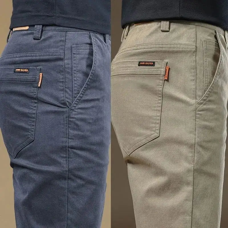 Showlu men's slim straight cotton casual pants in light fabric, featuring a modern fit and classic design for versatile wear.