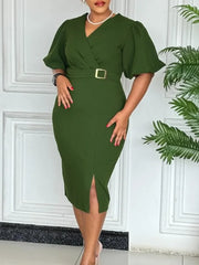 Summer Autumn Africa Clothing Short Sleeve Dress African Dresses For Women Sexy V-Neck Perspective Slim Office Lady Party Dress