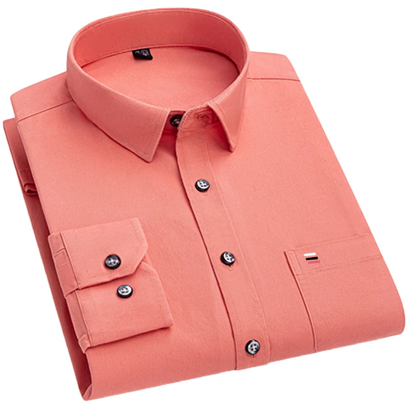Men's slim fit long sleeve shirt by Showlu Fashion, lightweight solid color casual and office wear for spring and summer.