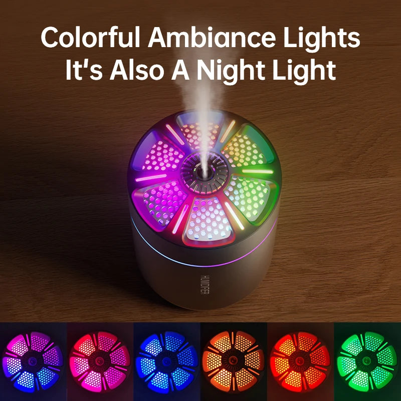 Mini USB humidifier from Showlu Smart General emitting a fine mist, compact design ideal for desktop or personal use.