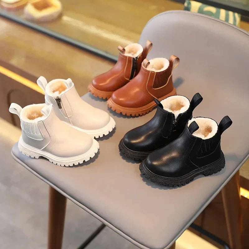 Sonkpuel kids winter snow boots by SHOWLU FASHION STORE, warm PU leather ankle shoes for boys and girls, suitable for winter weather.