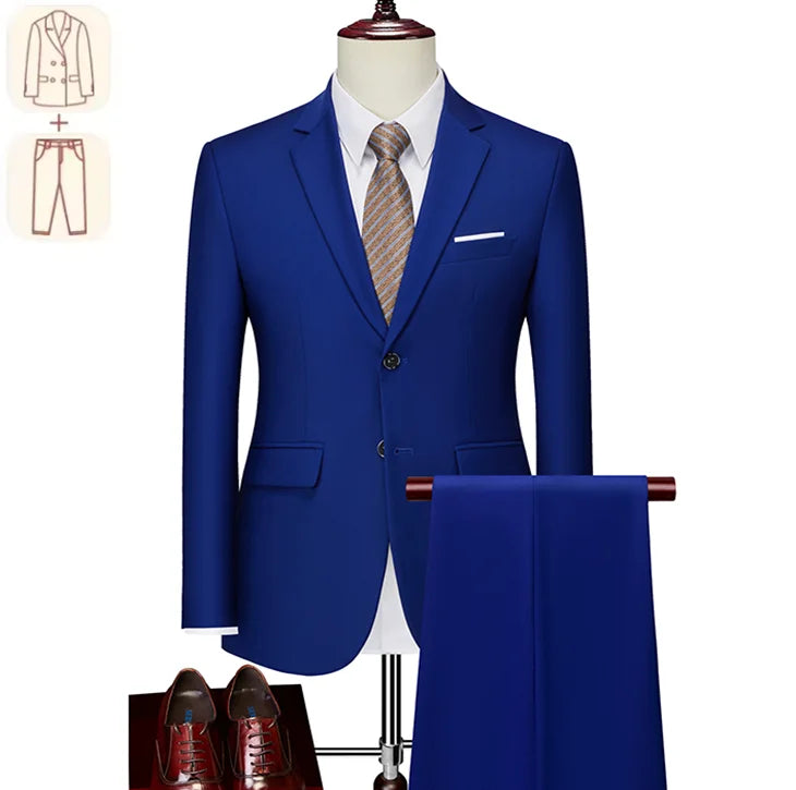 Men's business casual suit for weddings and formal events, solid color tuxedo set with tailored fit, by Showlu Fashion Store.