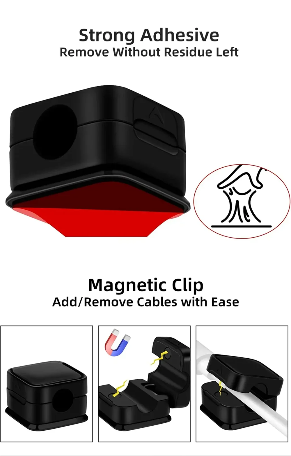 Showlu Smart Magnetic Cable Clips Organizer wire holder on a desk, keeps cables tidy and organized with strong magnetic clips.