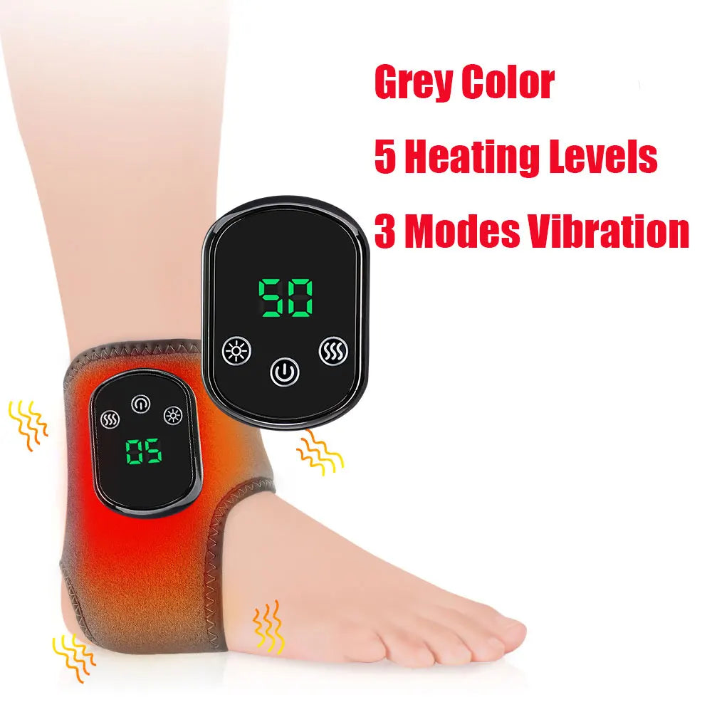 Showlu electric foot and ankle massager with vibration, heating, and adjustable strap for muscle relaxation and winter comfort.