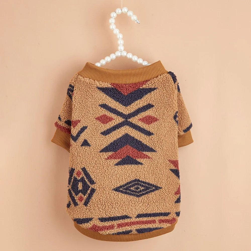 XLeiPet Totems Print puppy dog sweater by Showlu Fashion Store, cozy winter fiber pet hoodie with colorful totems design.