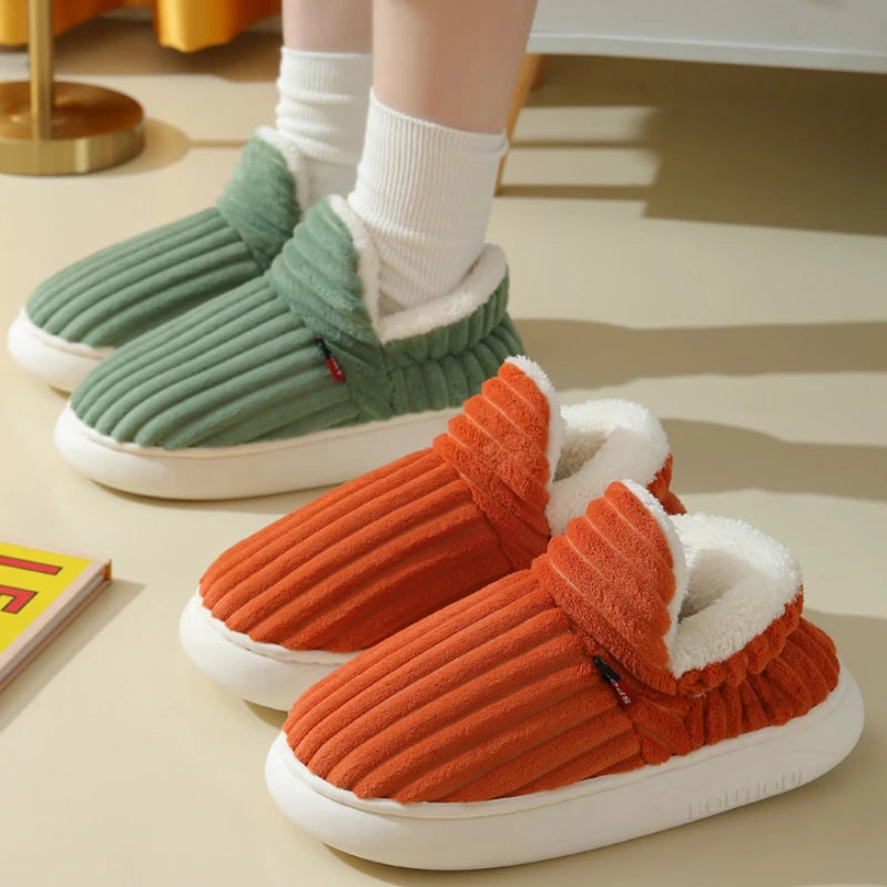 Shevalues winter men's plush cotton slippers with fluffy fur lining, indoor casual soft fur furry house shoes by Showlu Fashion.