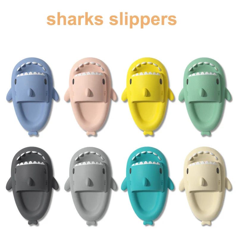HKAZ Shark Slides by SHOWLU FASHION STORE, non-slip EVA slippers for men, women, and kids, featuring shark design and comfortable fit.