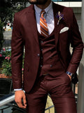 SHOWLU men's dark blue 3-piece slim fit suit, perfect for weddings and formal occasions, featuring tailored jacket, vest, and trousers.