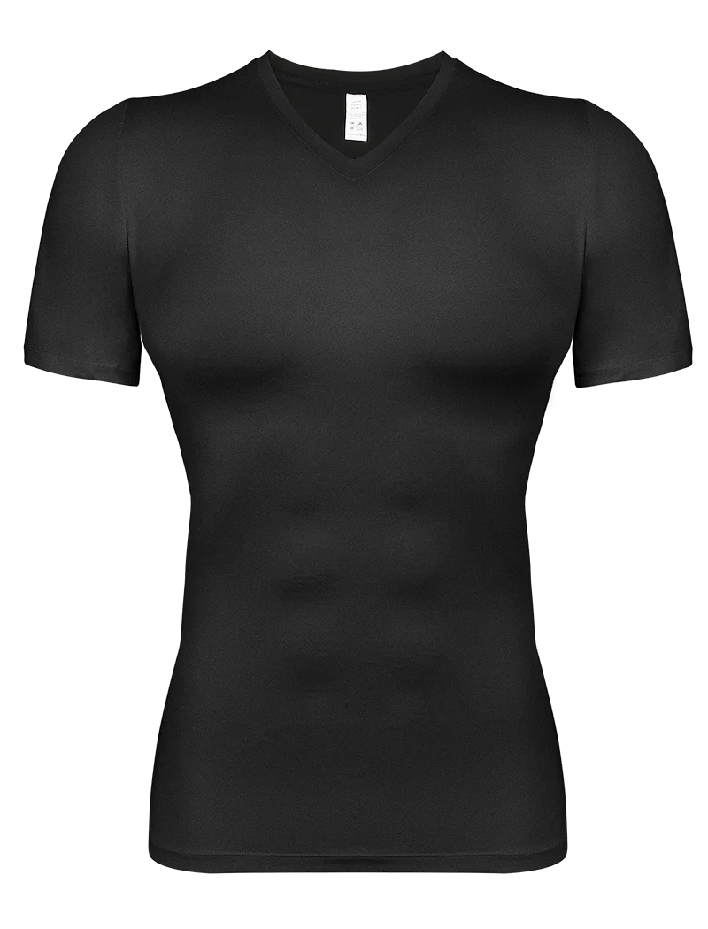 Men Body Shaper V-Neck Compression Shirts Short Sleeved Slimming Undershirt Workout Abs Abdomen Tummy Control Shapewear Tops