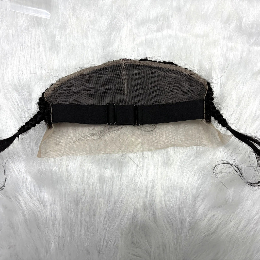 Brazilian Remy hair lace frontal from Mishell, 13x4 transparent lace with 10-inch braided Brazilian hair, natural and sleek style.
