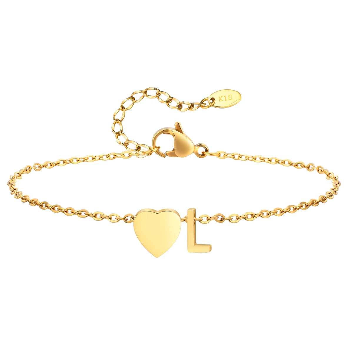 Women’s heart initial anklet bracelet by Showlu Fashion, adjustable, hypoallergenic stainless steel beach jewelry with personalized name charm.