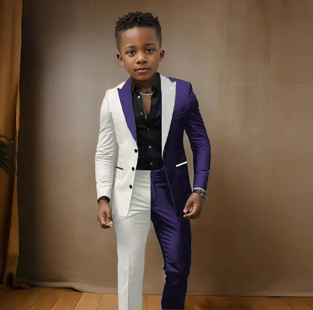 Showlu Fashion boys' blazer and pant suit set for ages 3-16, slim fit casual and wedding stage performance costume, front view.