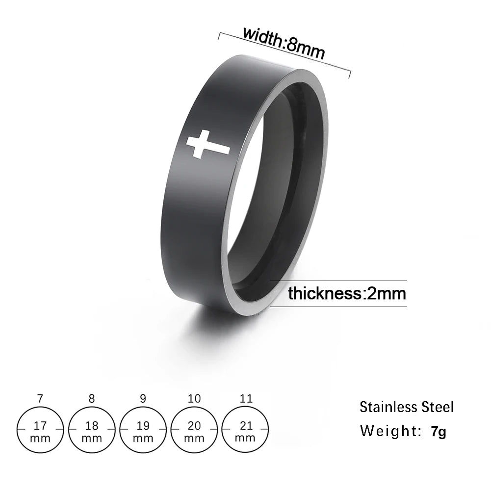 Gothic cross couple ring by Showlu Fashion, stainless steel punk wedding band with detailed cross design for both partners.