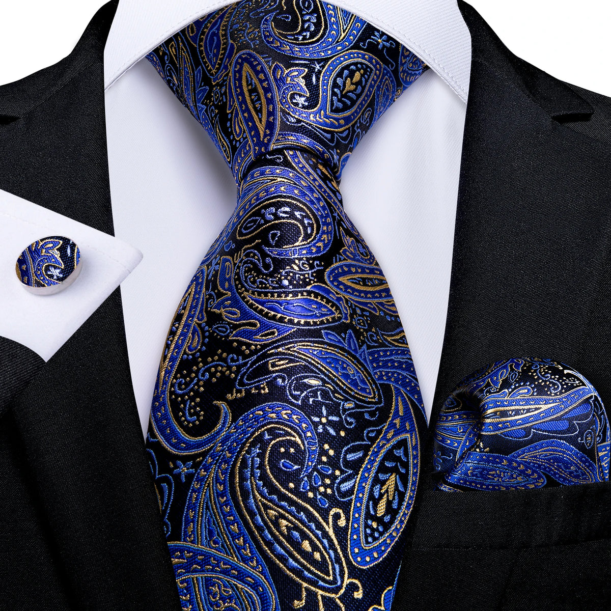 New Classic 100% Silk Men's Ties 8cm Blue Plaid Dot Striped Business Necktie Handkerchief Wedding Party Tie Set Gravatas DiBanGu