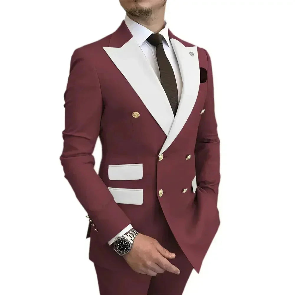 SHOWLU FASHION men's double-breasted blazer and pants suit, tailored 2-piece formal outfit, in classic dark color.