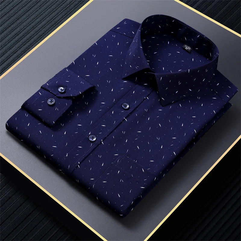 New in shirt  long-sleeve Elasticity shirts for men slim fit formal plain shirt printed casual tops designer clothes oversize