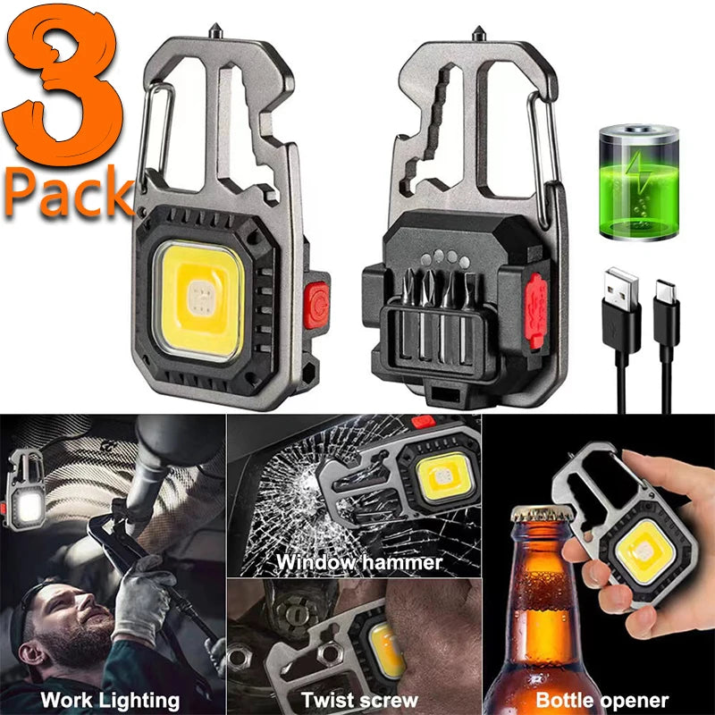 Showlu Smart Mini COB keychain flashlight with USB rechargeable design, compact EDC tool with bright LED light.