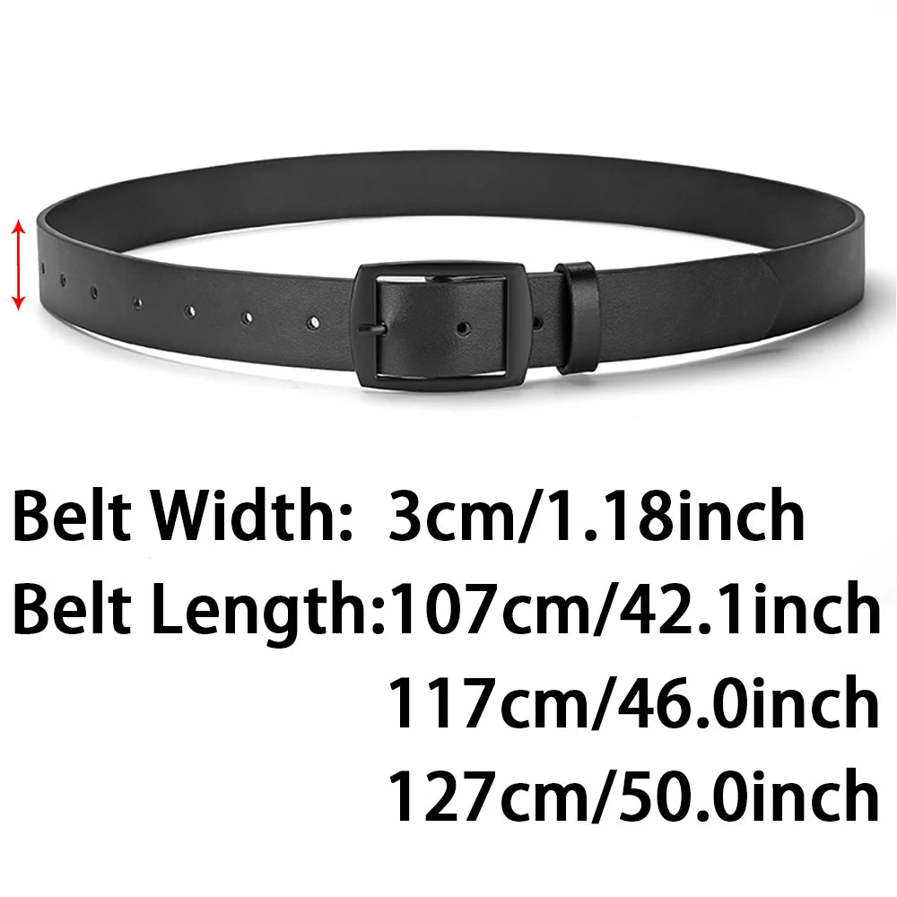 Luxury men's PU leather belt with metal pin buckle, stylish designer waist strap for jeans, plus size available