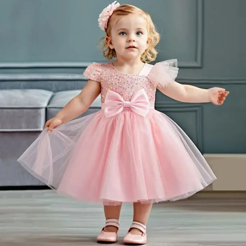 Sequin lace princess dress for girls by SHOWLU FASHION STORE, toddler birthday and baptism gown with elegant design and embellishments.
