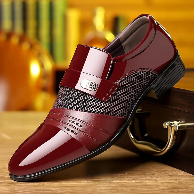 Men's UXST Oxford shoes in lacquer leather with pointed toe, classic dress shoe style, by Showlu Fashion Store.