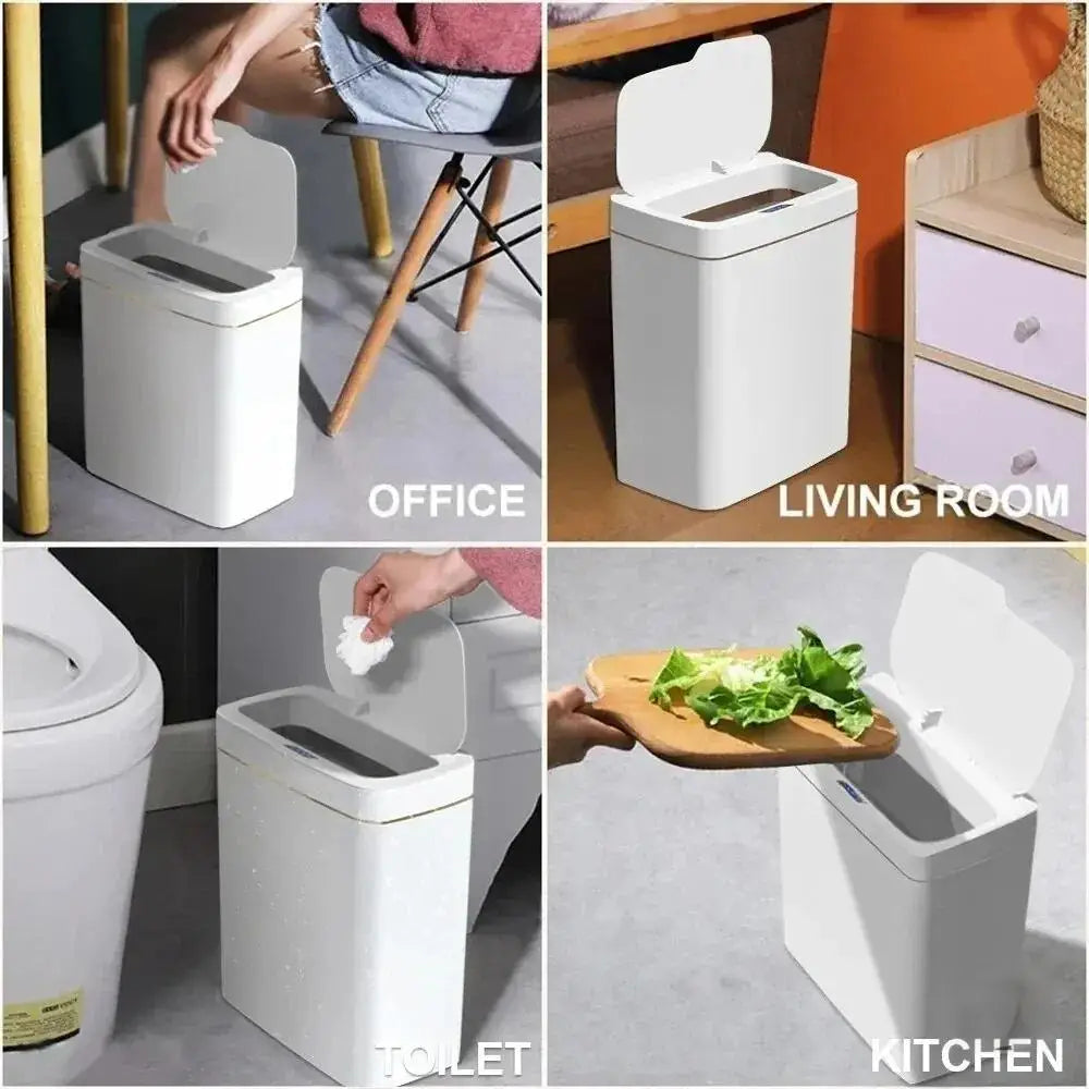 Showlu Smart 15L automatic motion sensor waterproof trash can with lid, designed for hands-free waste disposal.