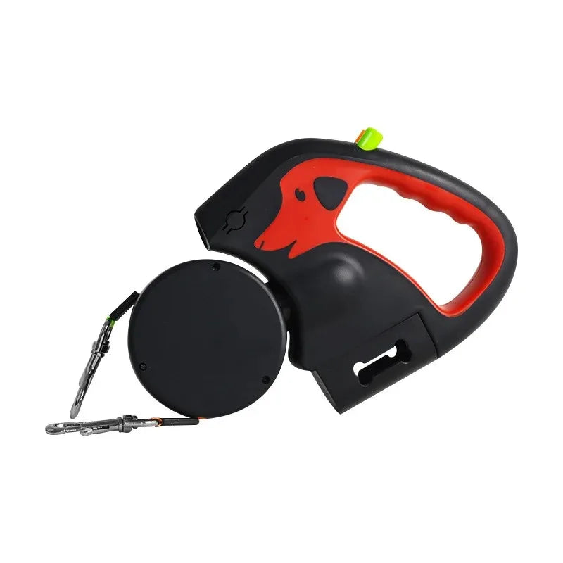 Showlu 3m retractable double dog leash with reflective no-tangle design, ideal for walking two dogs comfortably.