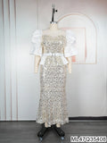 Plus size high-waisted fishtail evening dress with heavy sequins, perfect for parties and special occasions.