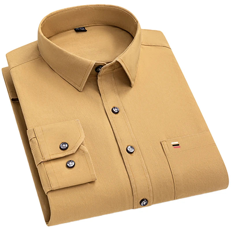 Men's slim fit long sleeve shirt by Showlu Fashion, lightweight solid color casual and office shirt in size S-7XL.